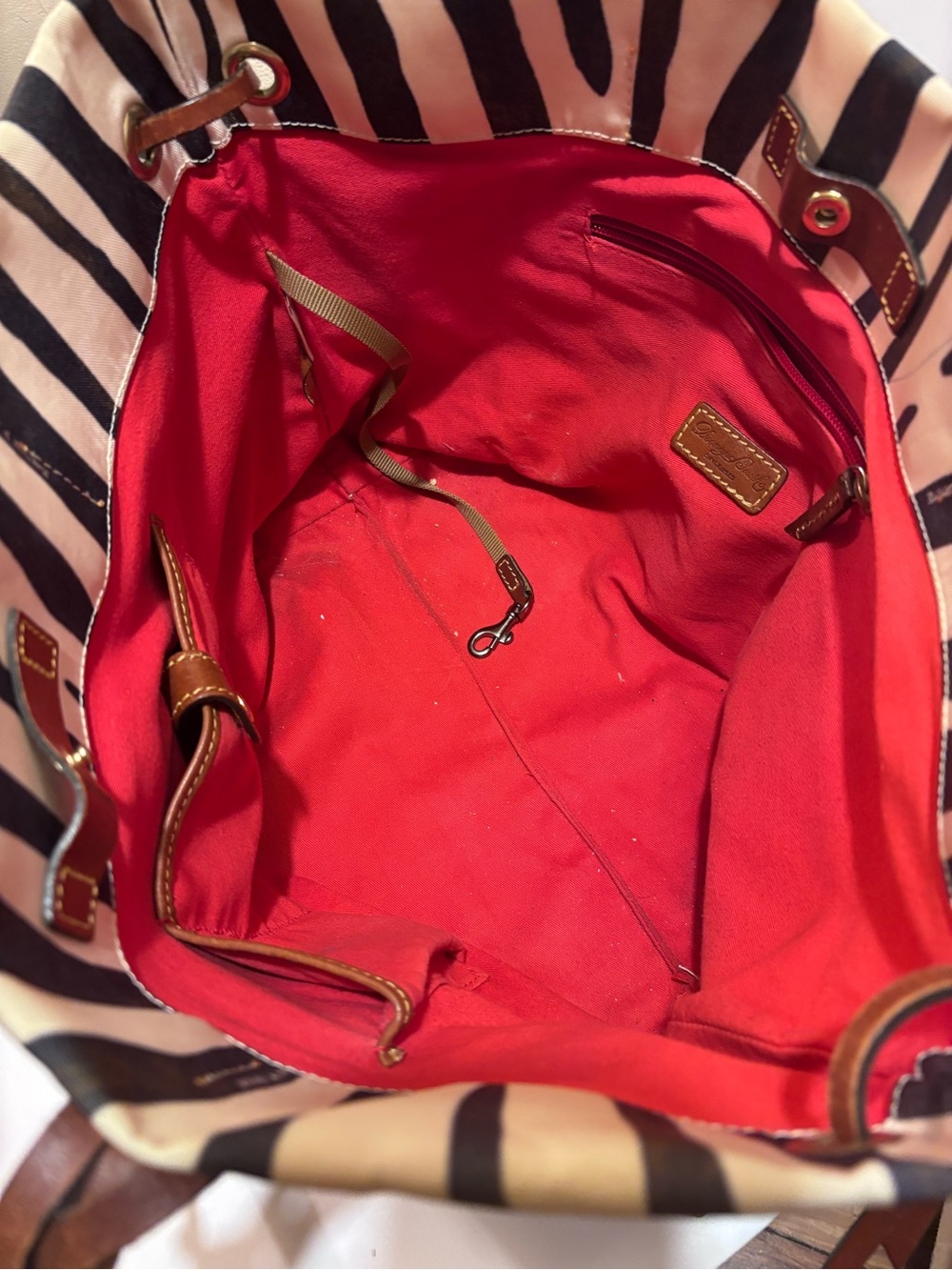 Dooney & Bourke Large Zebra-Print Tote with Brown Leather Shoulder Straps - Picture 7 of 9